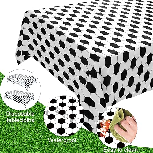 Miniatura 2 de Paquete de 4 manteles de plástico para decoración de fiesta de fútbol, manteles desechables para fiestas temáticas de fútbol, manteles para