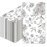 Tatuo 200 Pcs Floral Paper Napkins Disposable Hand Towels for Bathroom Guest Decorative Napkins for Bathroom Shower Toilet Room Holiday Wedding Bridal Tea Party(Black)