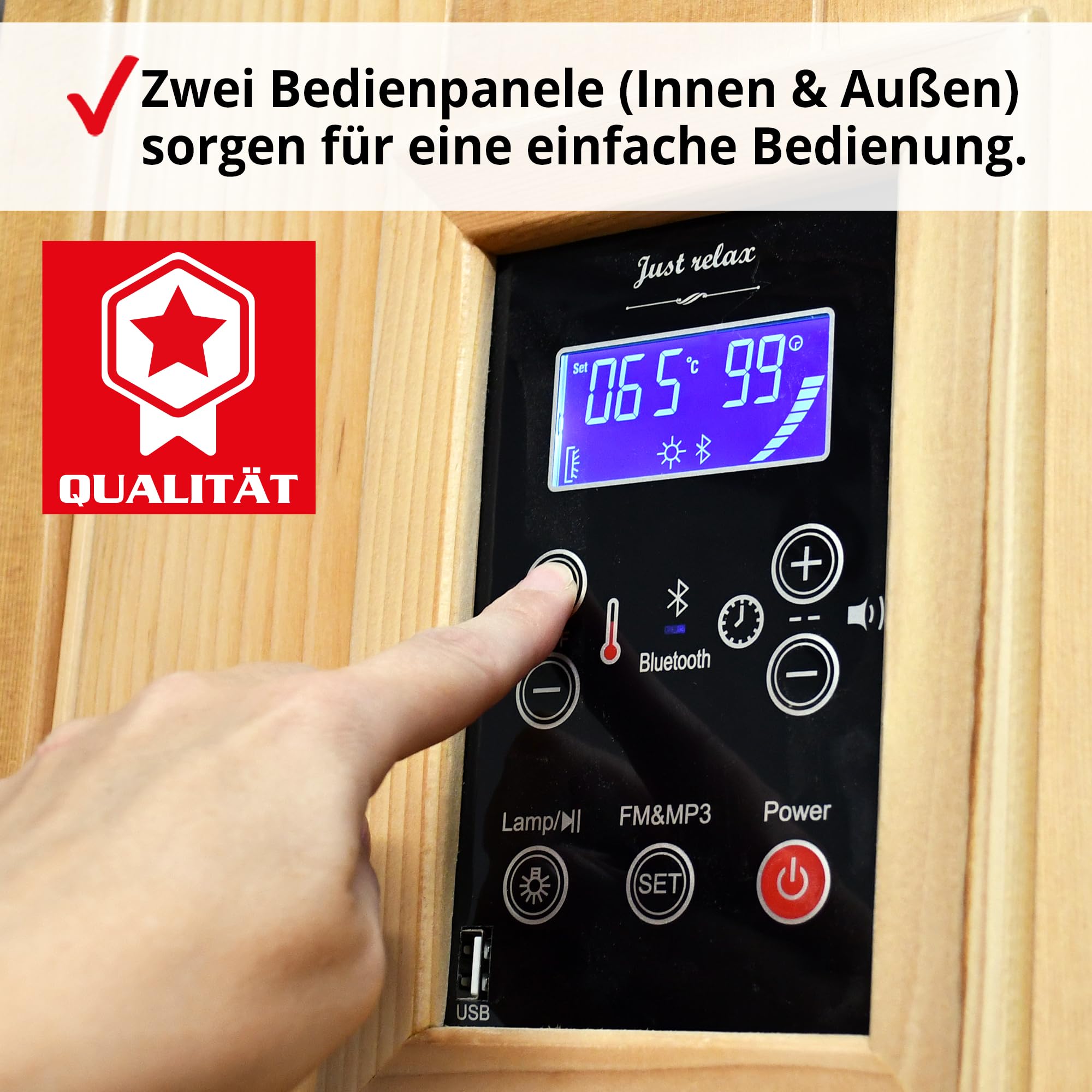 HECHT Infrarotkabine 2 Personen – Sauna mit Keramikstrahlern | 180x180x190 cm Infrarotsauna mit Flächenstrahlern, Farblichttherapie, Relaxliegen, MP3-Player, Radio und Ionisator