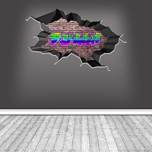 Miniatura 2 de Calcomanía de pared con nombre personalizado, graffiti 3D, calcomanía decorativa de vinilo artística personalizada, extraíble, despegar y pegar,