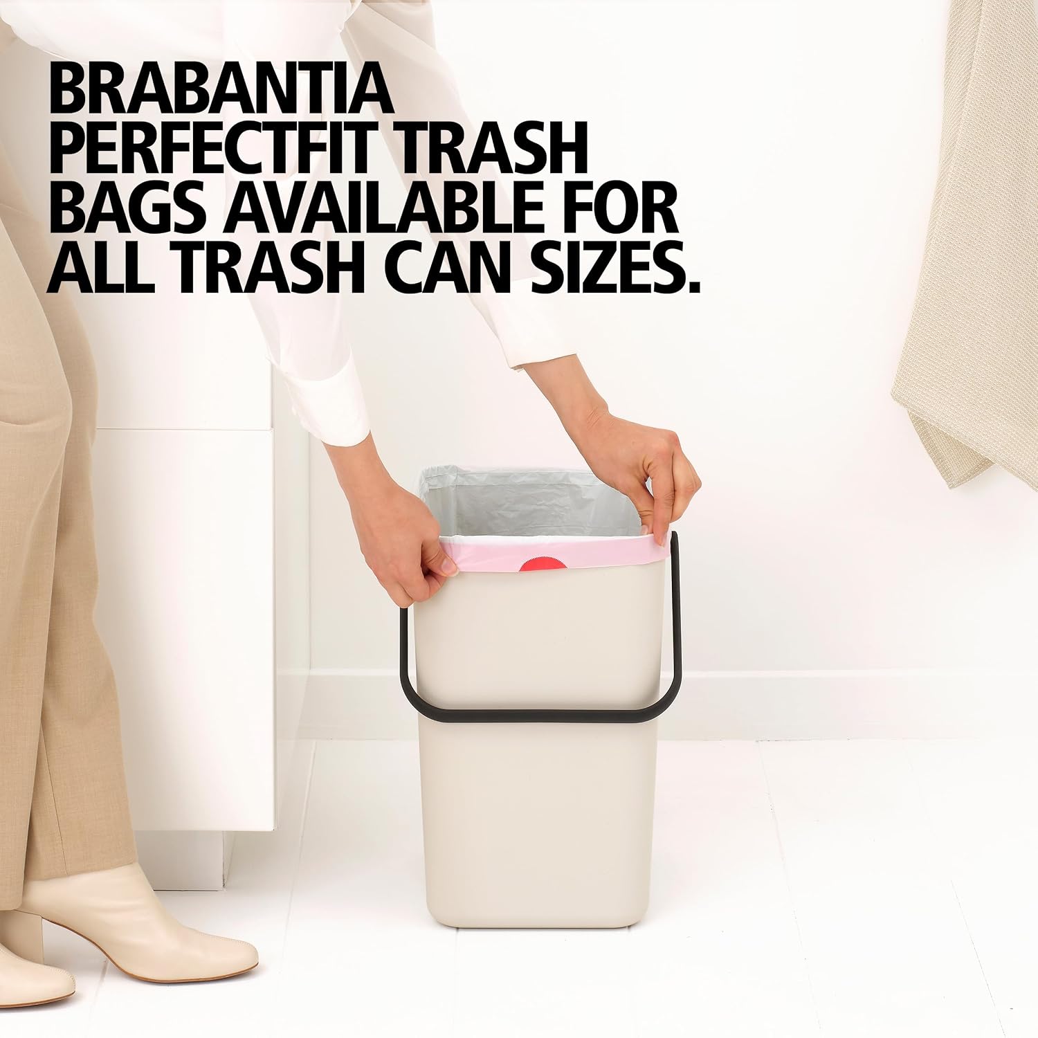 Brabantia Sort & Go Recycle Bin 6.6 Gallon/25L (Soft Beige), Space-Efficient Recycle Container with Handle, Kitchen Garbage Can with Removable, Stay-Open Lid, Easy-to-Clean Trash Can for Kitchen