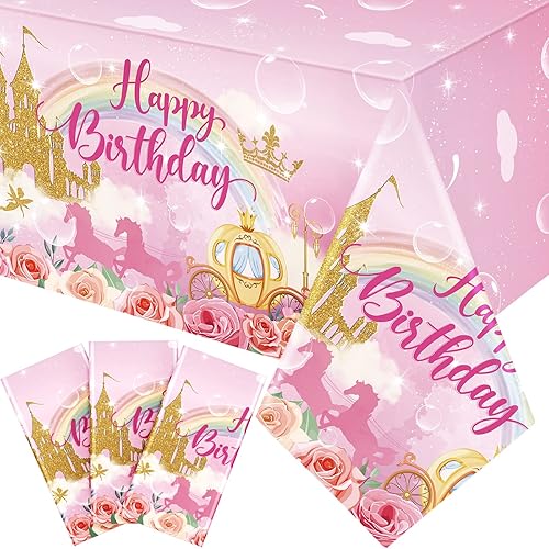 Oudain Paquete de 3 manteles de plástico desechables para fiesta de princesa, manteles de plástico desechables con diseño de princesa, manteles