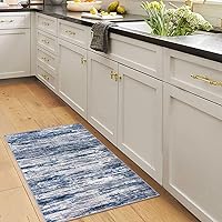 Vista 3 de 2x3 Modern Abstract Rug for Entryway, Navy Blue Gray Neutral Multi Super Soft Small Area Rug, Washable Non-Slip Kitchen Rugs, Low-Pile Mat for