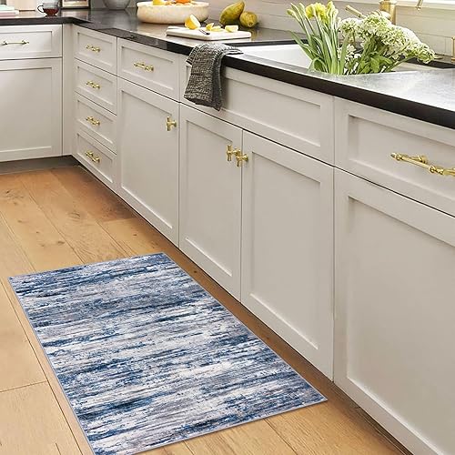 Miniatura 3 de 2x3 Modern Abstract Rug for Entryway, Navy Blue Gray Neutral Multi Super Soft Small Area Rug, Washable Non-Slip Kitchen Rugs, Low-Pile Mat for
