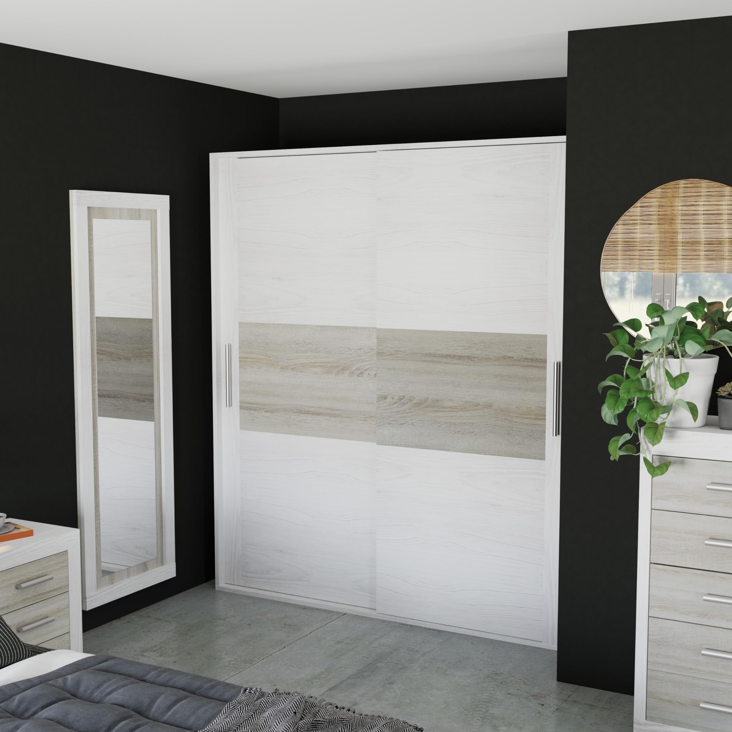 duehome | Espejo Mural Rectangular, Espejo de Pared, Modelo Kira, Acabado en Color Andersen Pino y Gris, Medidas: 60 cm (Ancho) x 180 cm (Alto) x 3,5 cm (Fondo)