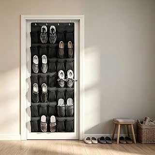 Over The Door Shoe Organizer, 26.39x67.76in Hanging Shoe Rack, Mesh Storage Pockets for Closet, Entryway, Bedroom with 35 Large Pockets for Household Organizers, Black