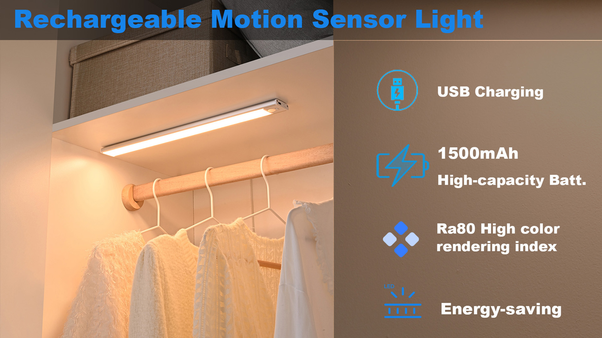 Image of Magnetic Under Cabinet lighting 2 Pack, 12 inch Rechargeable - 3 Color Dimmable LED, Ultra Slim 1800 Battery Powered Motion Sensor light indoor Punch-free Smart Sensor Magnetic Rechargeable Led Light