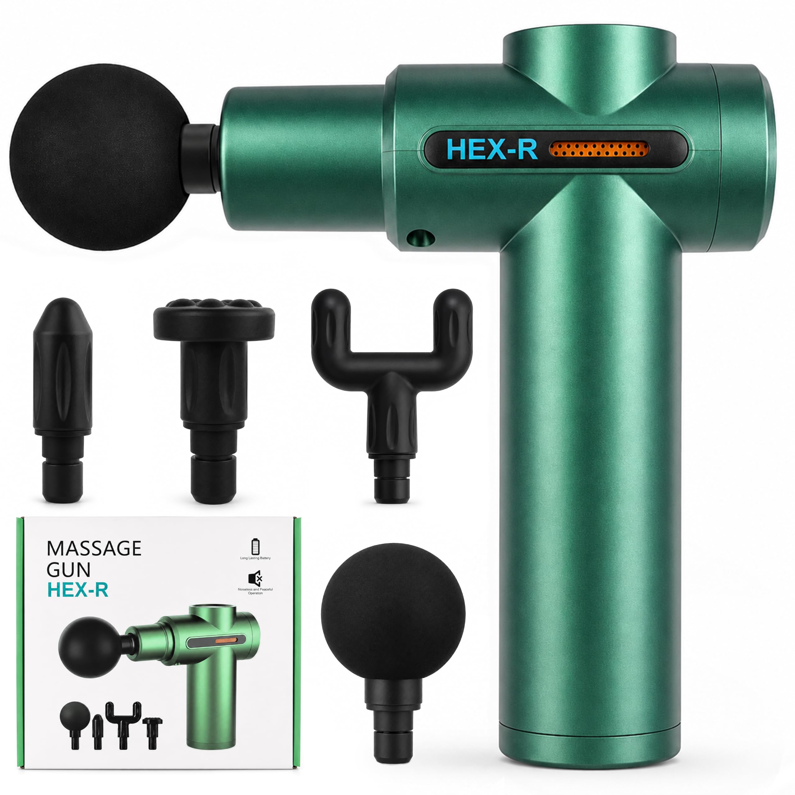 HEX-R Pistola Massaggio Compatta 4 Testine 6 Velocità Ricaricabile USB-C