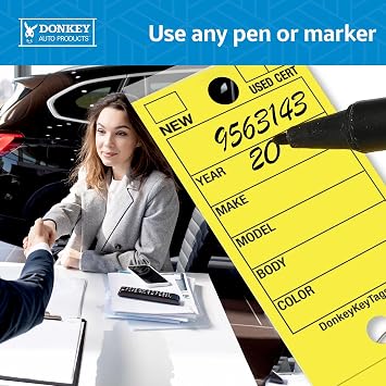 Donkey Key Tags - Half Pack - Laminated Self-Protecting (125 Tags Per Box with Metal Rings) (Yellow)