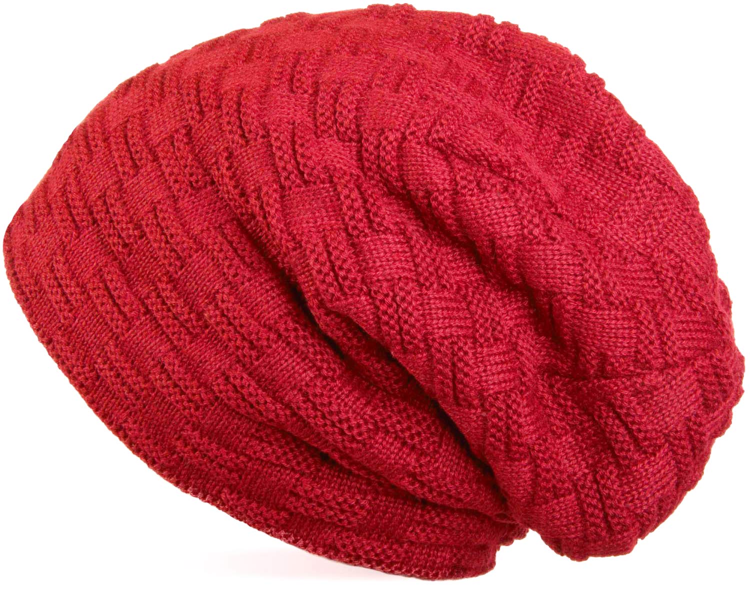 Stylebreaker Women's Red Warming Braided Pattern Fine Knit Slouch Beanie With An Ultra Soft Fleece Lining, Unisex 04024058, Colour: