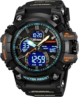 Militäruhr für Herren Robuste Outdoor Digitale Analoge Sportuhren mit Doppelzeit Alarm 12/24H Datum Woche Anzeige Stoppuhr Weiß