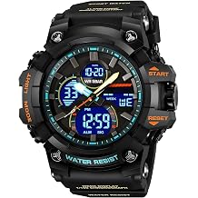 findtime Mens Military Tactical Watches for Men Big Face Large Dual Analog Digital Display Sports Outdoor Durable Rugged White Wristwatch with LED Backlight Waterproof