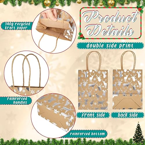 Miniatura 8 de Paquete de 50 bolsas de regalo de Navidad metálicas plateadas con asa de papel de seda de papel de seda con 4 diseños para regalos de vacaciones de