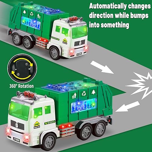 Miniatura 5 de Camión de basura de juguete, camión de bomberos y camión de contenedores de juguetes para niños pequeños de 1, 2, 3, 4, 5, 6 años, regalos de