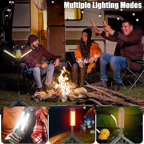 Miniatura 6 de Luces de campamento recargables con soporte, luces de trabajo telescópicas inalámbricas con 3 cabezales de lámpara LED, linterna de trípode de