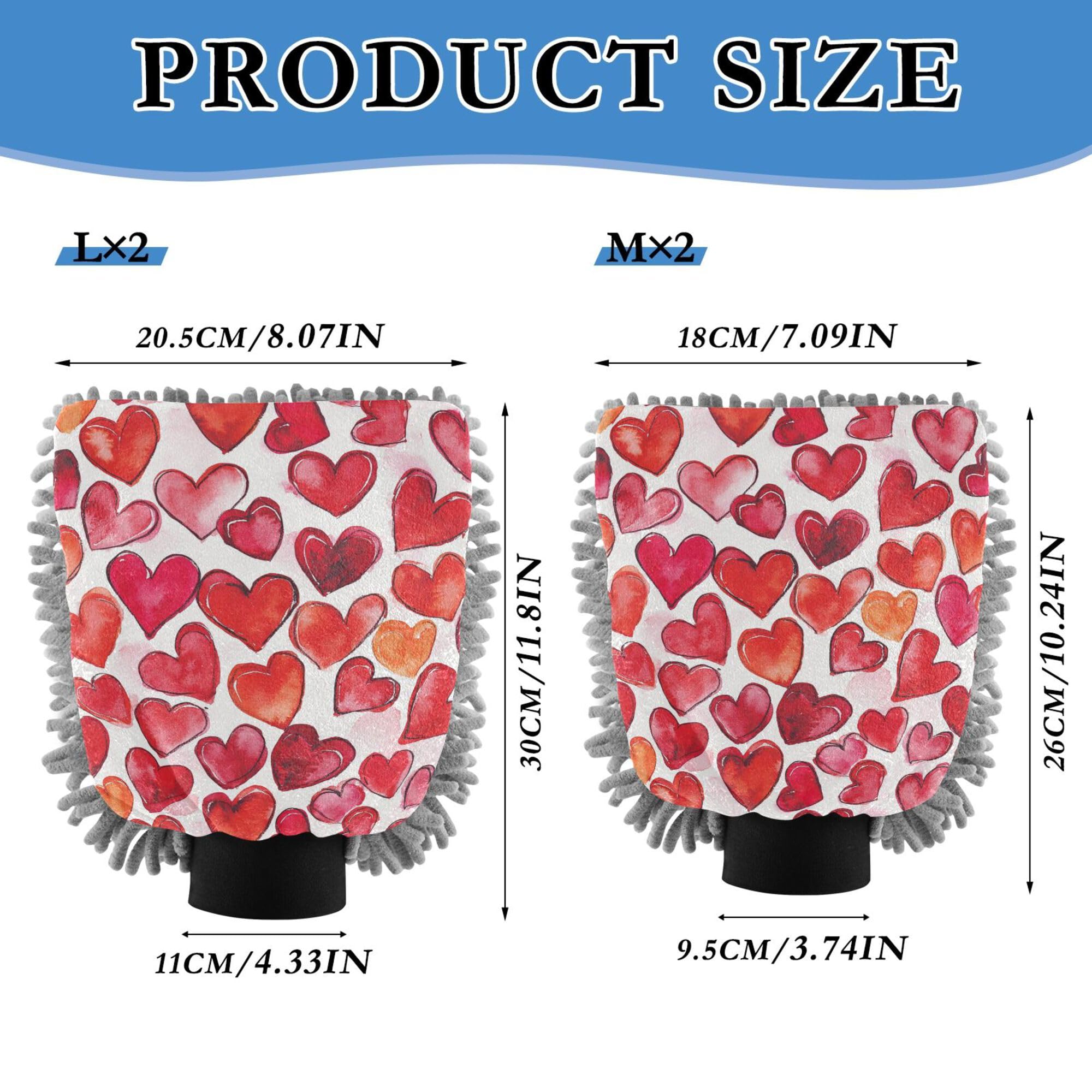 Cartoon Cute Love Hearts Microfiber Mitt for Cars 11.8'' Car Clean Gloves Non Scratch Clean Sponges for Cleaning Wash