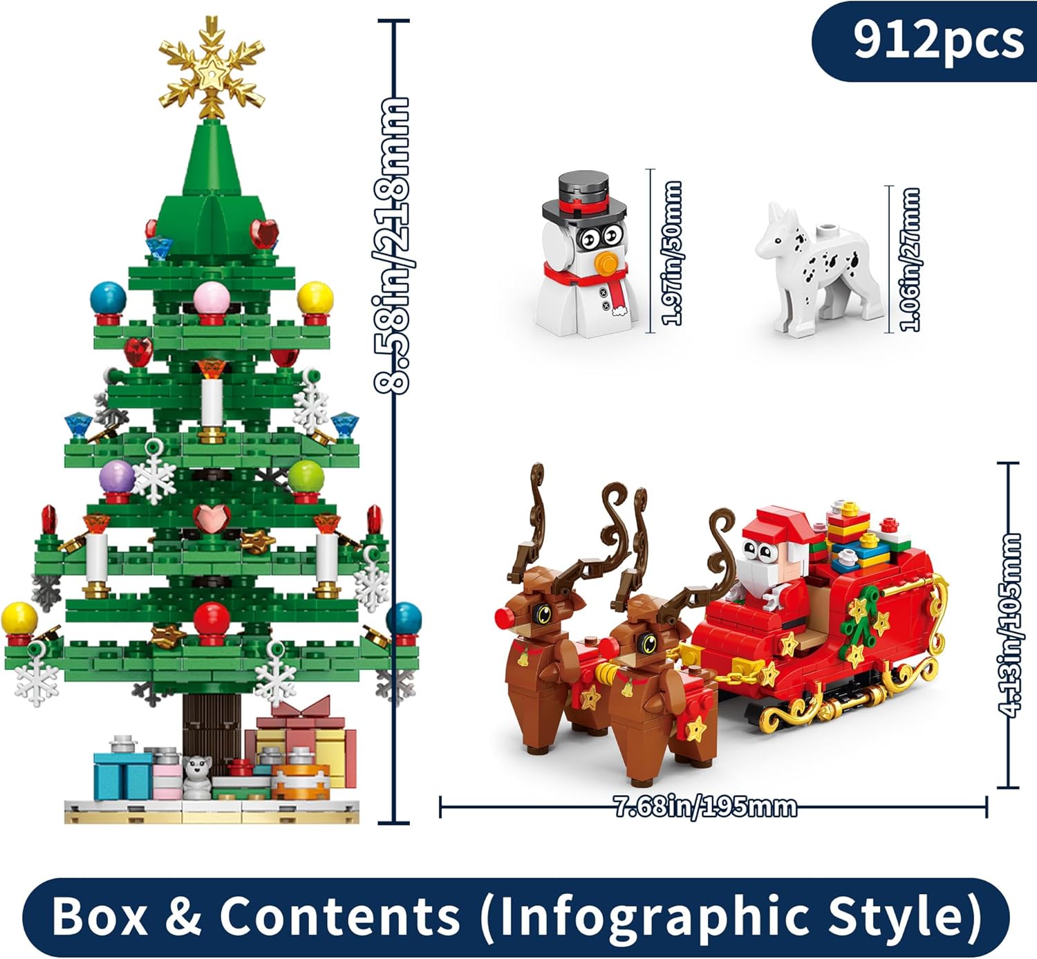 Advent Calendar 2025 Christmas Tree Building Blocks Set, 24 Days of Christmas Countdown Calendar with Santa Claus & Elk, Xmas Gift Stockig Stuffers for Kid, Girl, Boy, Adult