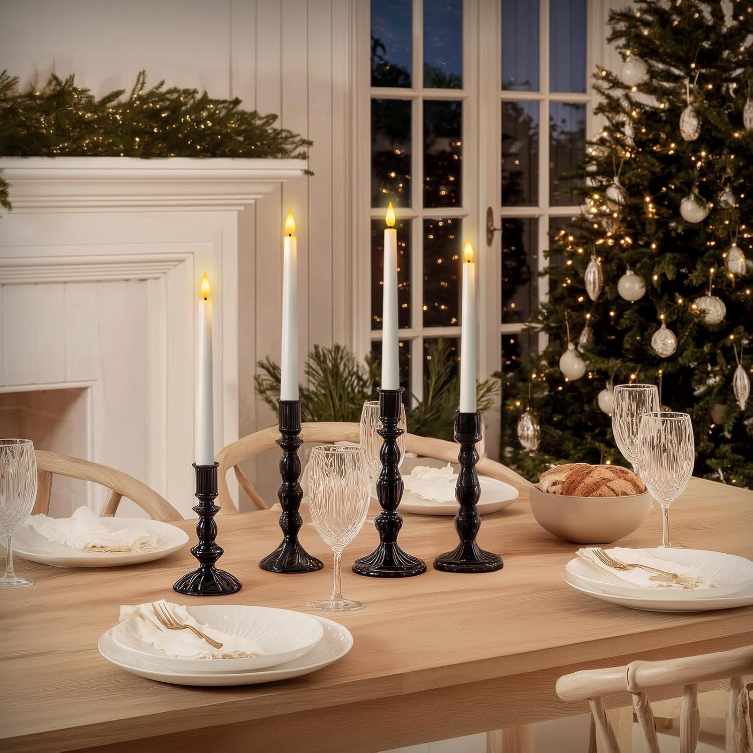 6 Pcs Flameless Taper Candles with Remote and Timer, 9.6 Inches Plastic LED Candlesticks, White Battery Operated Window Candles, for Home Wedding Christmas Party Decoration - Image 2