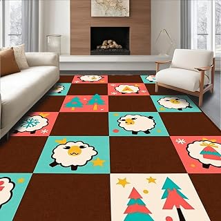 Ultra Soft Area Rug 6x9, Playful Multicolor Sheep Patchwork with Decorative Holiday, Non Slip, Stain Resistant, Washable Area Rugs for Living Room, Bedroom(Brown, 6x9)