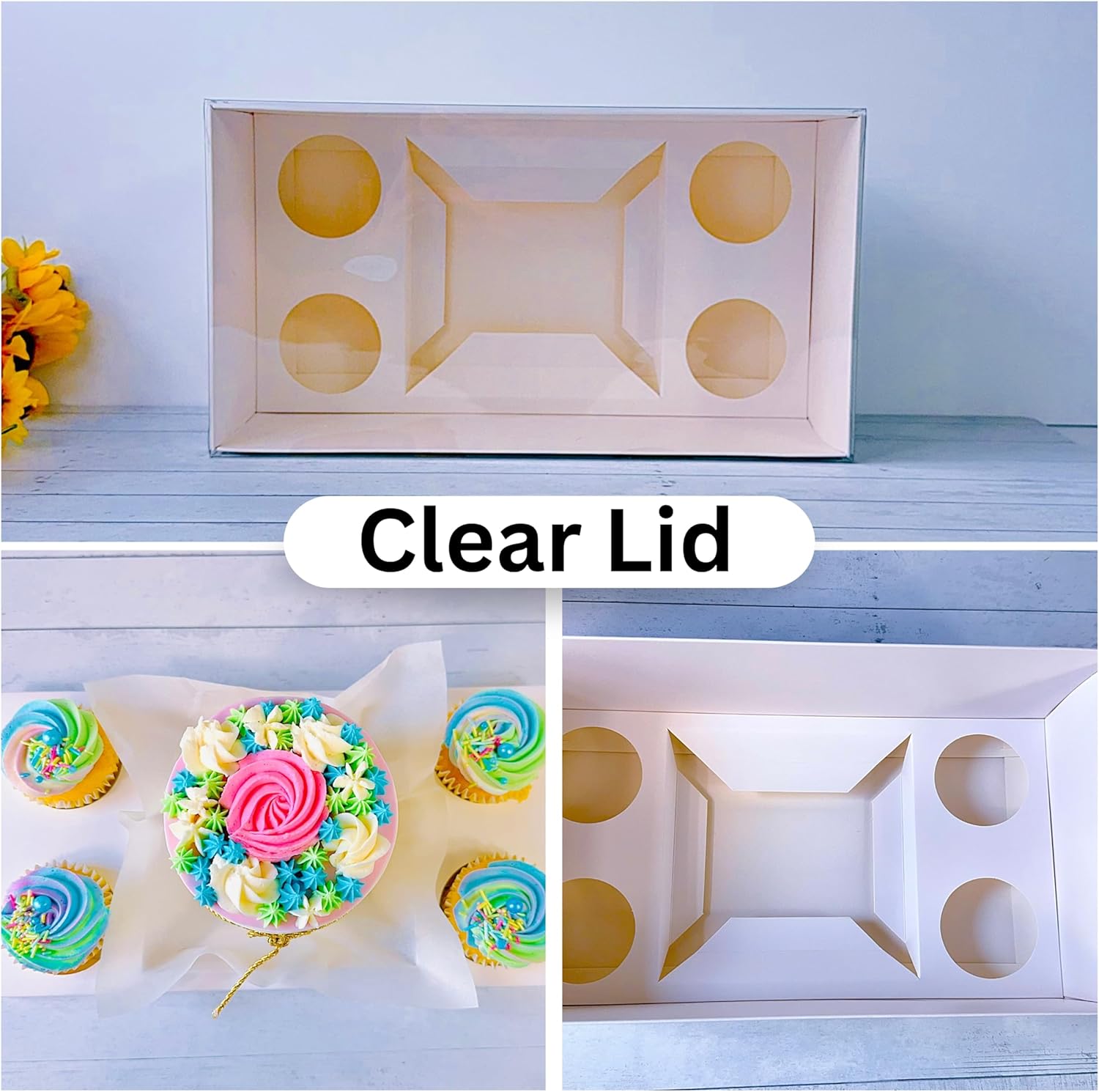 Sweet Degrees Kitchen Bento Cake Box with 4 Cupcake Inserts and Cake Wrapping Paper | Mini Cake and Cupcake Combo Box | Bakery Packaging for Bento Cakes and Cupcakes