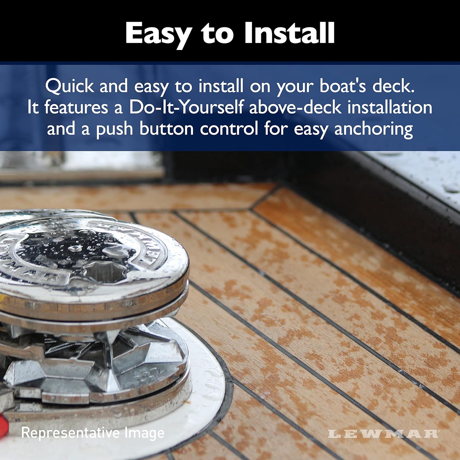 Lewmar Pro Sport 550 12V Windlass for 1/4" G4 Chain, Manual Freefall, Maximum pull 550 lbs., Port Side Mounted Gypsy, for Boats 20'-30' - 2020201167