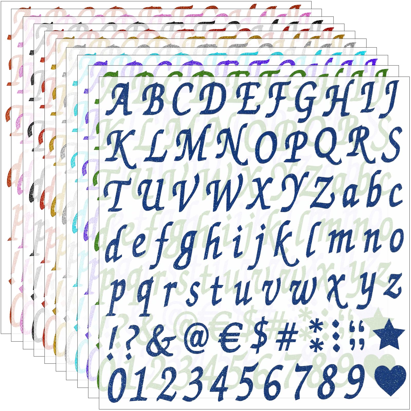 Waynoda 800 Pieces 10 Sheets Glitter Alphabet Letter Stickers, Self Adhesive Letter and Number Stickers, Alphabet Number Stickers