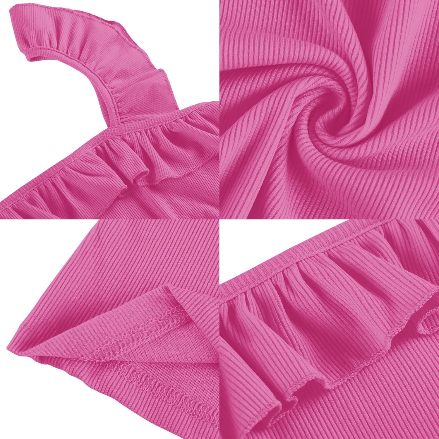 Womens Cute Sleeveless Tank Tops Ruffle Strap Square Neck Blouse Solid Color Knitted Camisole - Image 4