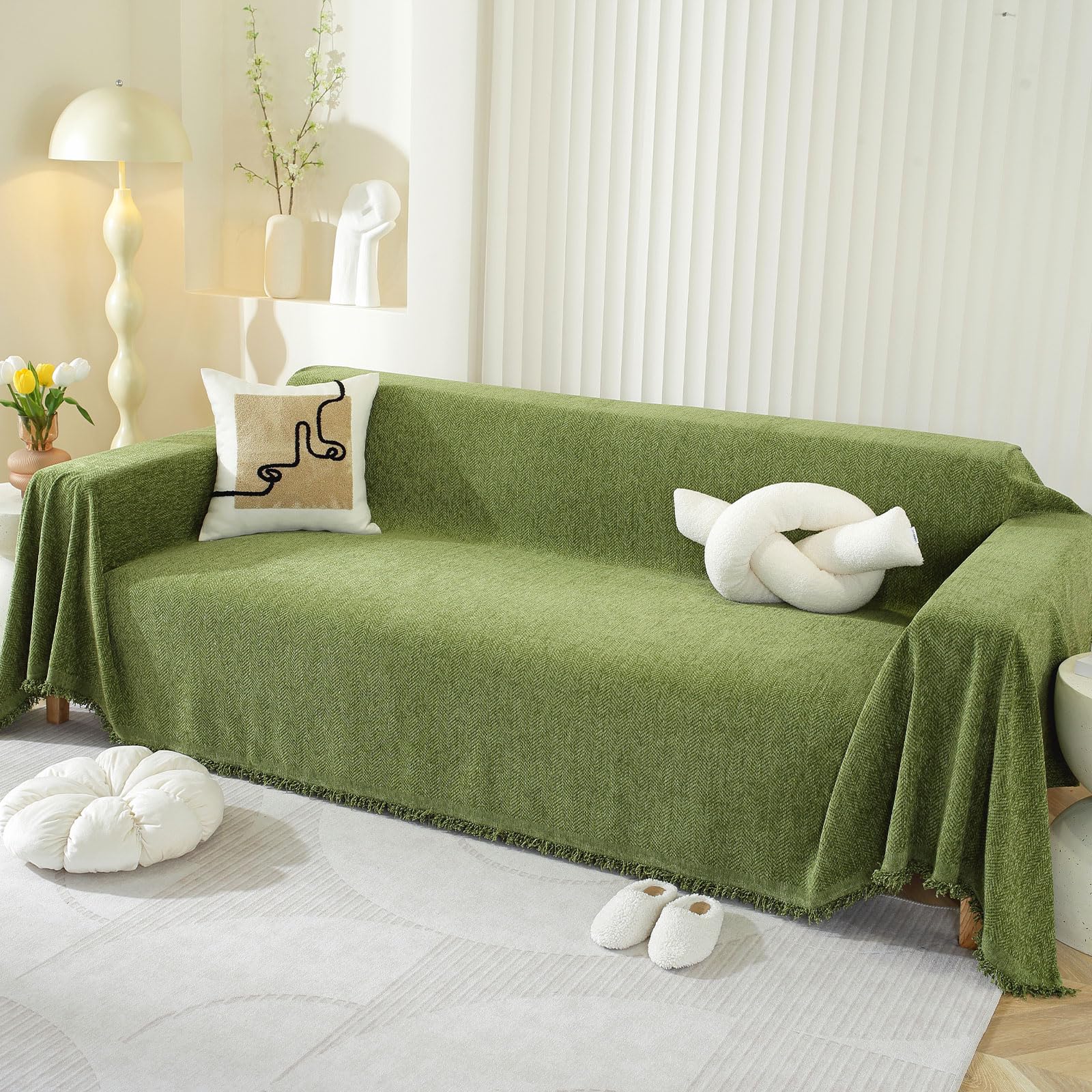 SHANNA Solid Sofa Cover for 2 3 4 Seater, Chenille AB Sided Slipcover for Corner Sofa, All-Season Protection Couch Cover for Dog, Couch Protector Loveseat Futon Cover L Shaped Sofa Cover with Tassel โ image 1