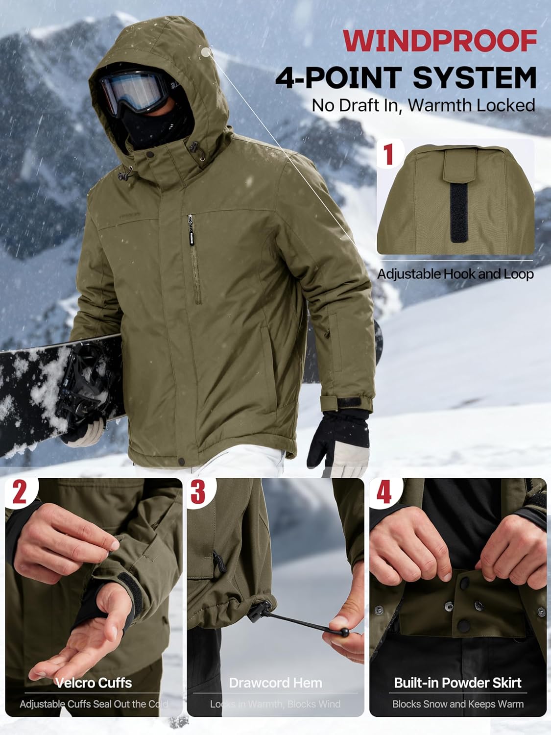 FREE SOLDIER Men's Waterproof Ski Snow Jacket Fleece Lined Warm Winter Rain Jacket with Hood Fully Taped Seams - Image 5
