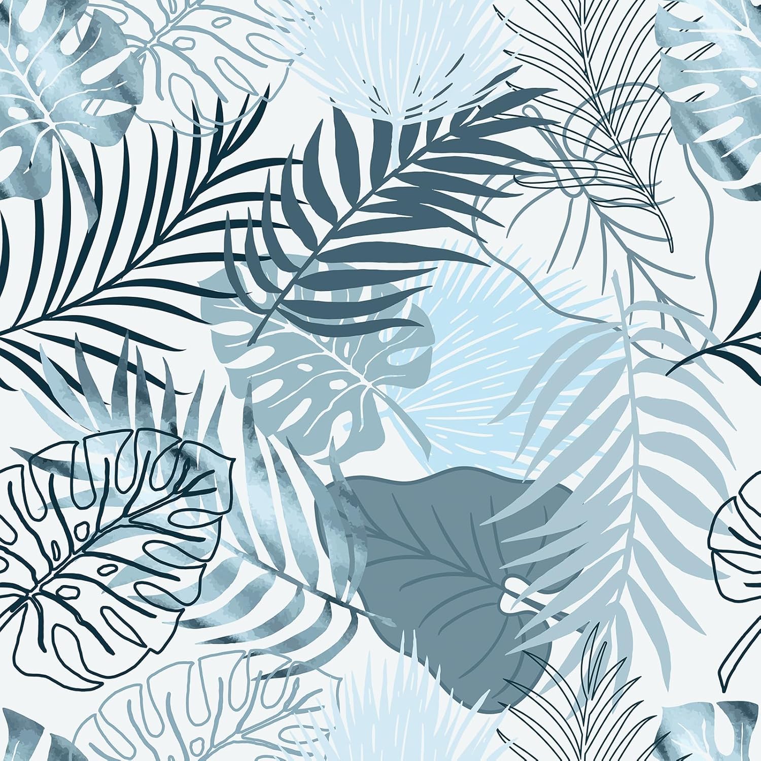 17.5"x314" Blue Leaf Wallpaper Peel and Stick Tropical Botanical Wallpaper Blue Palm Self Adhesive Removable Contact Paper for Walls Bedroom Shelf Liner Cabinet Decorative Contact Paper