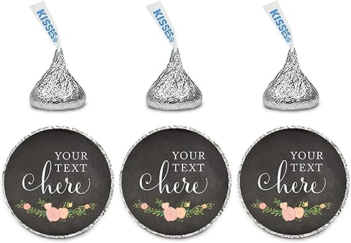 Andaz Press Colección de pizarra floral para fiesta de boda, etiquetas de gota de chocolate personalizadas para recuerdos de fiesta de besos, texto