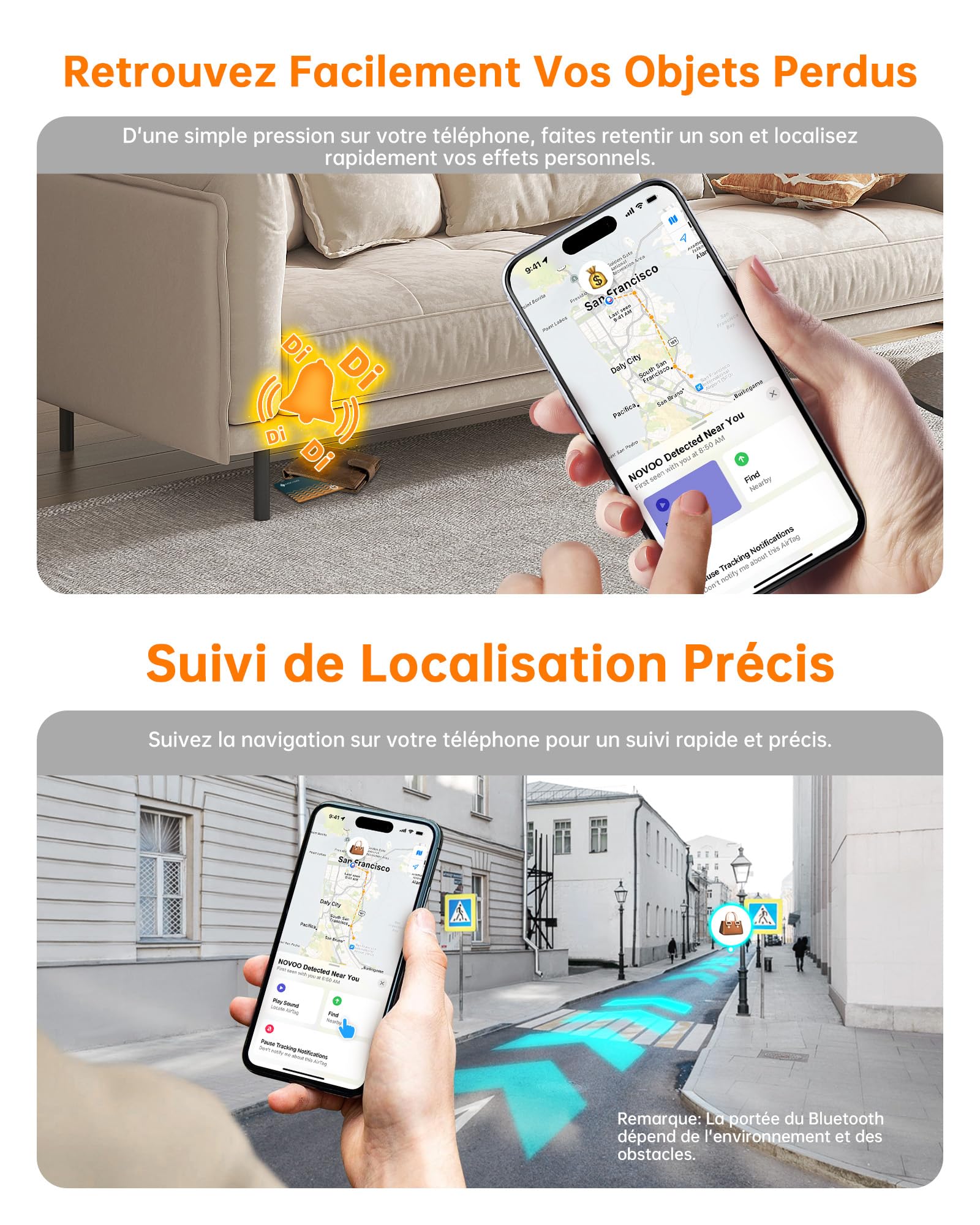 NOVOO Apple Find My Portfel Tracker (zestaw 2 sztuk) - Ultracienki tracker powietrza 1,6 mm, akumulator 6 lat, wodoodporny IP68, alarm 80dB, lokalizacja portfela Bluetooth, do portfela i bagażu