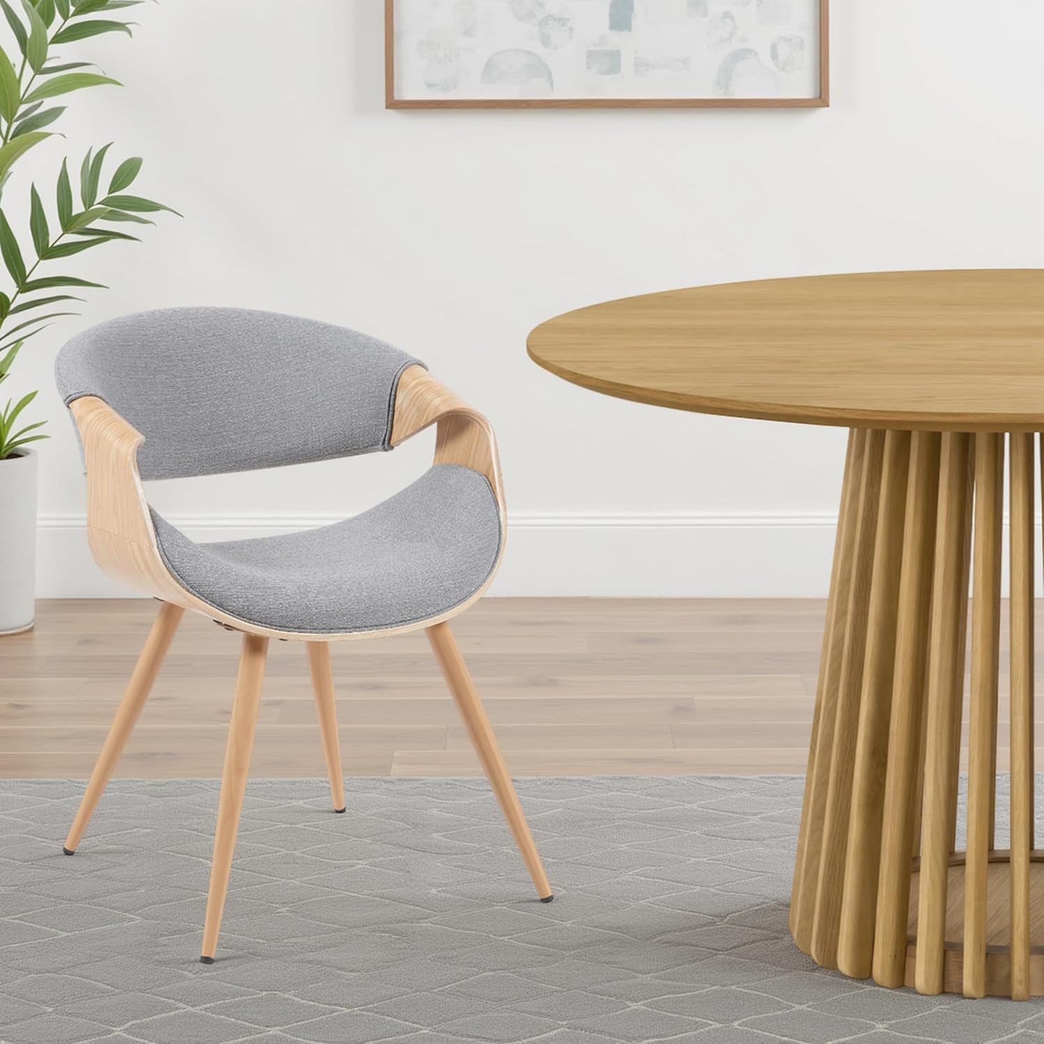 Armen Living Butterfly Mid-Century Modern Dining Chair - Grey Performance Fabric Seat, Oak Wood-Like Legs, Ergonomic Comfort