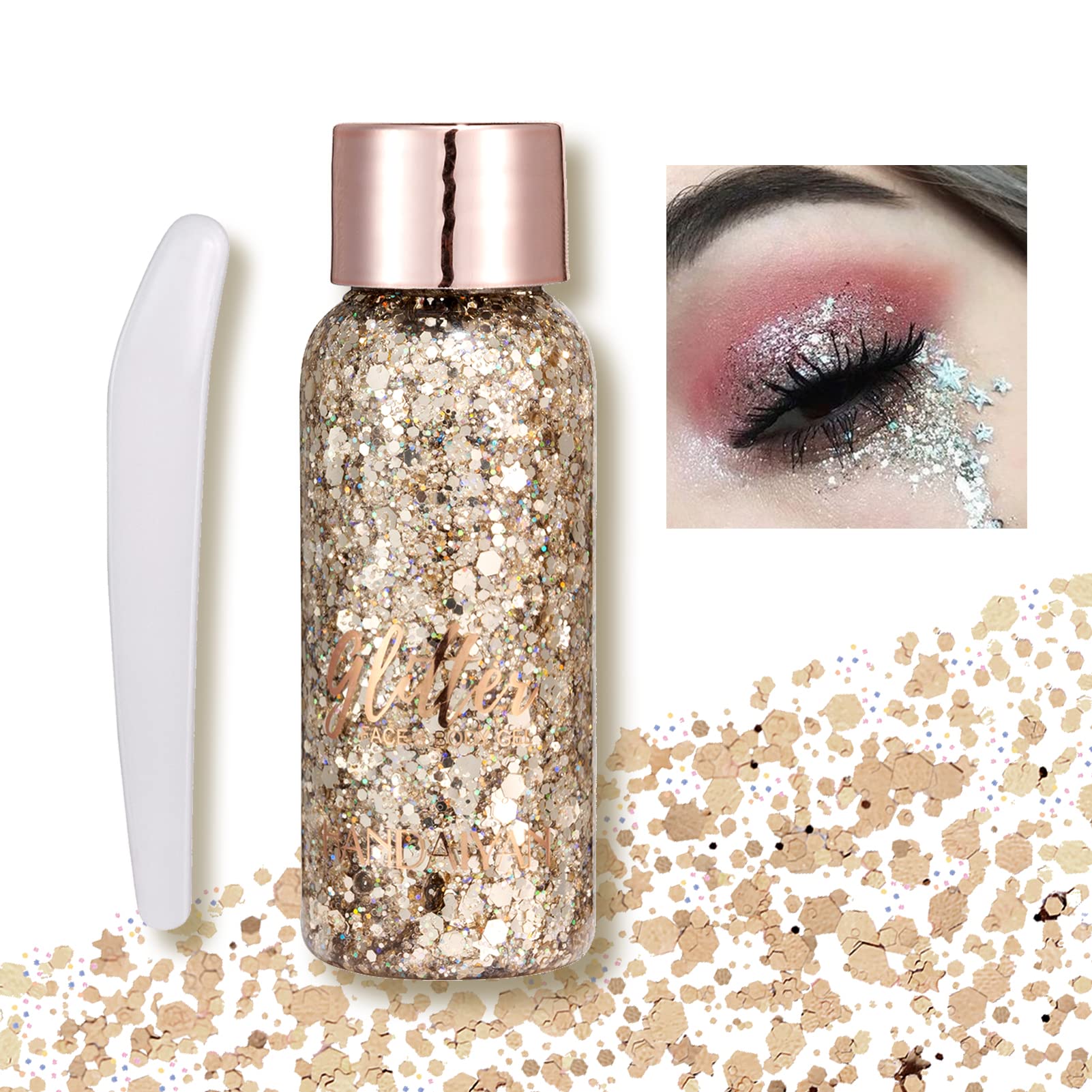 Lentejuelas de sirena con purpurina líquida,sombra de ojos,Purpurinas Polvo,Purpurina Líquida para Maquillaje Festival,Body Glitter Gel,Cara Maquillaje Pelo Arte Corporal Uñas y Mejilla(Marrón)