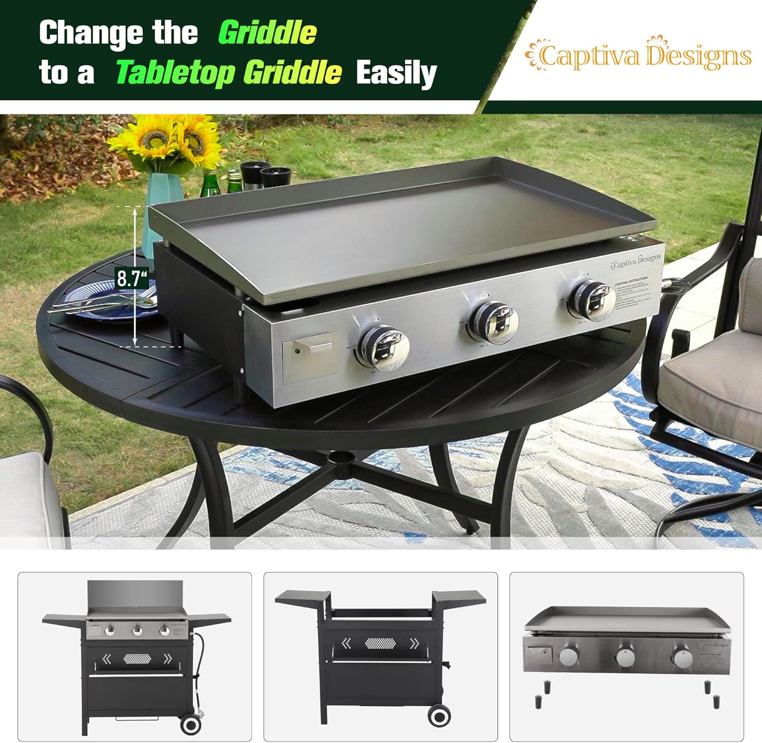 Griddle converting to tabletop mode