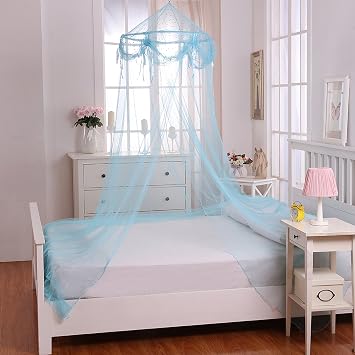 Cotton Loft Fantasy Kids 5008404 Buttons and Bows Kids Collapsible Hoop Sheer Bed Canopy, Blue, One Size