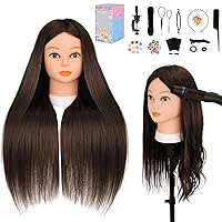 Vista 17 de Mannequin Head with 70% Human Hair, 26" Light Brown Real Human Hair Training Head, Manikin Cosmetology Head with Clamp Holder & Tools, Practice Doll