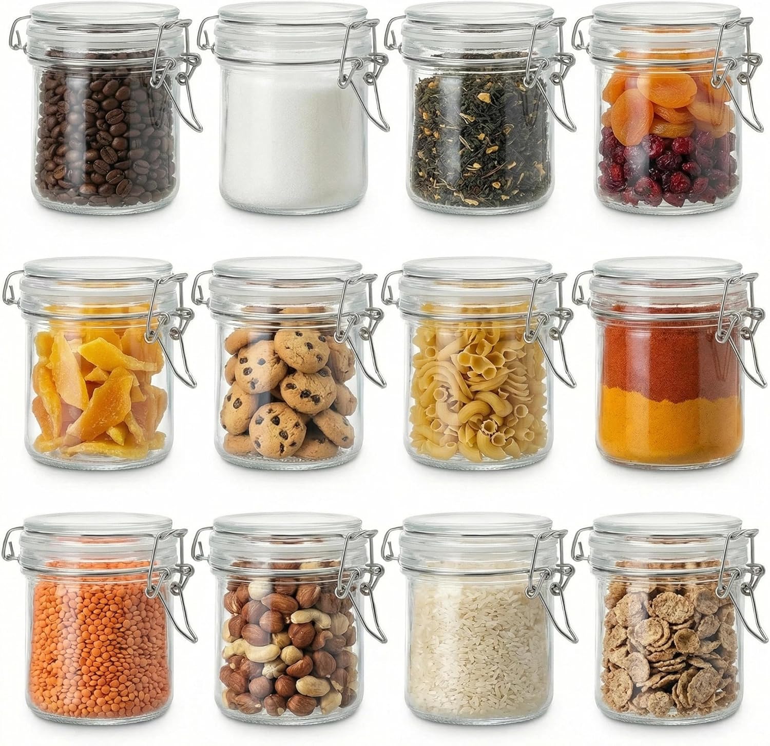 Small Glass Jars with Lids 8 oz, Airtight Clamp Lid Glass Storage Jars, Thick Lead-Free Glass Containers for Pantry Organization, Jam, Yogurt, Overnight Oats, Food Storage