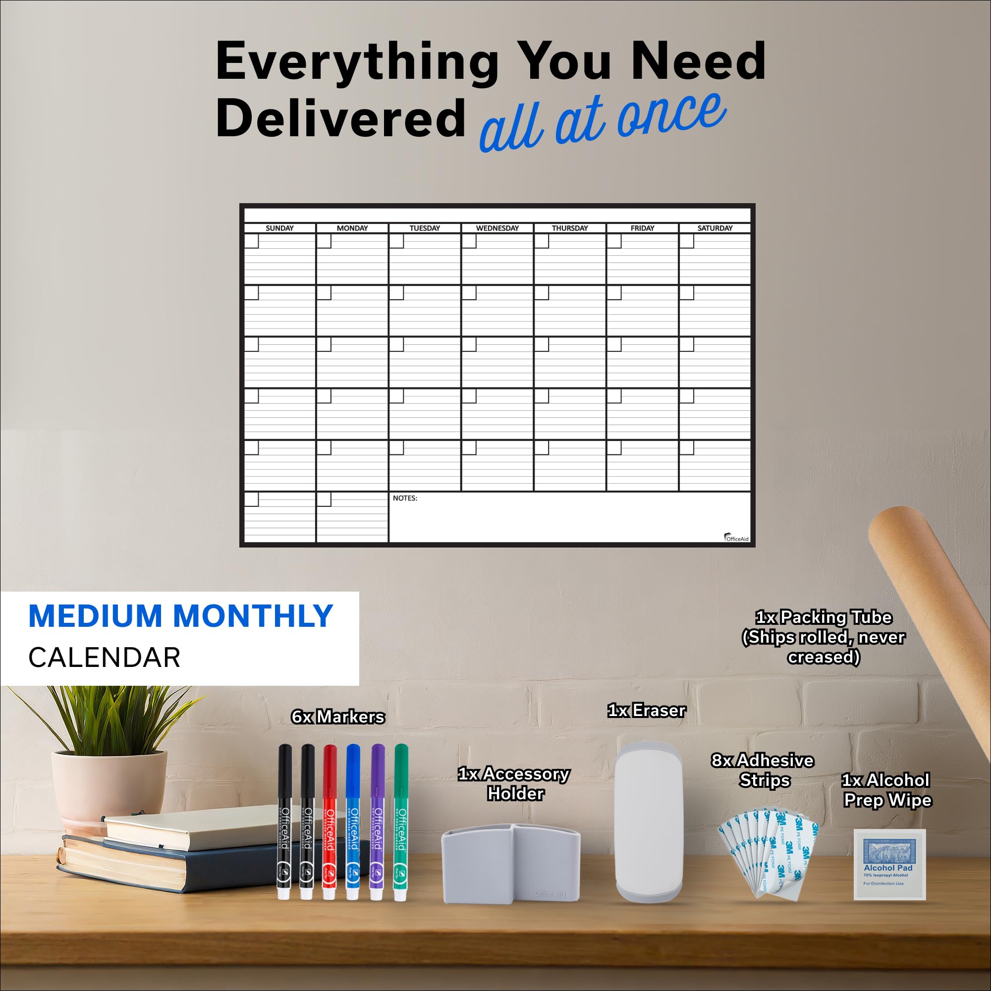 Calendario grande de borrado en seco para pared de 24 x 36 pulgadas, oficina familiar gigante, grande, reutilizable, planificador mensual borrable, pizarra blanca enrollada, calendario de borrado en