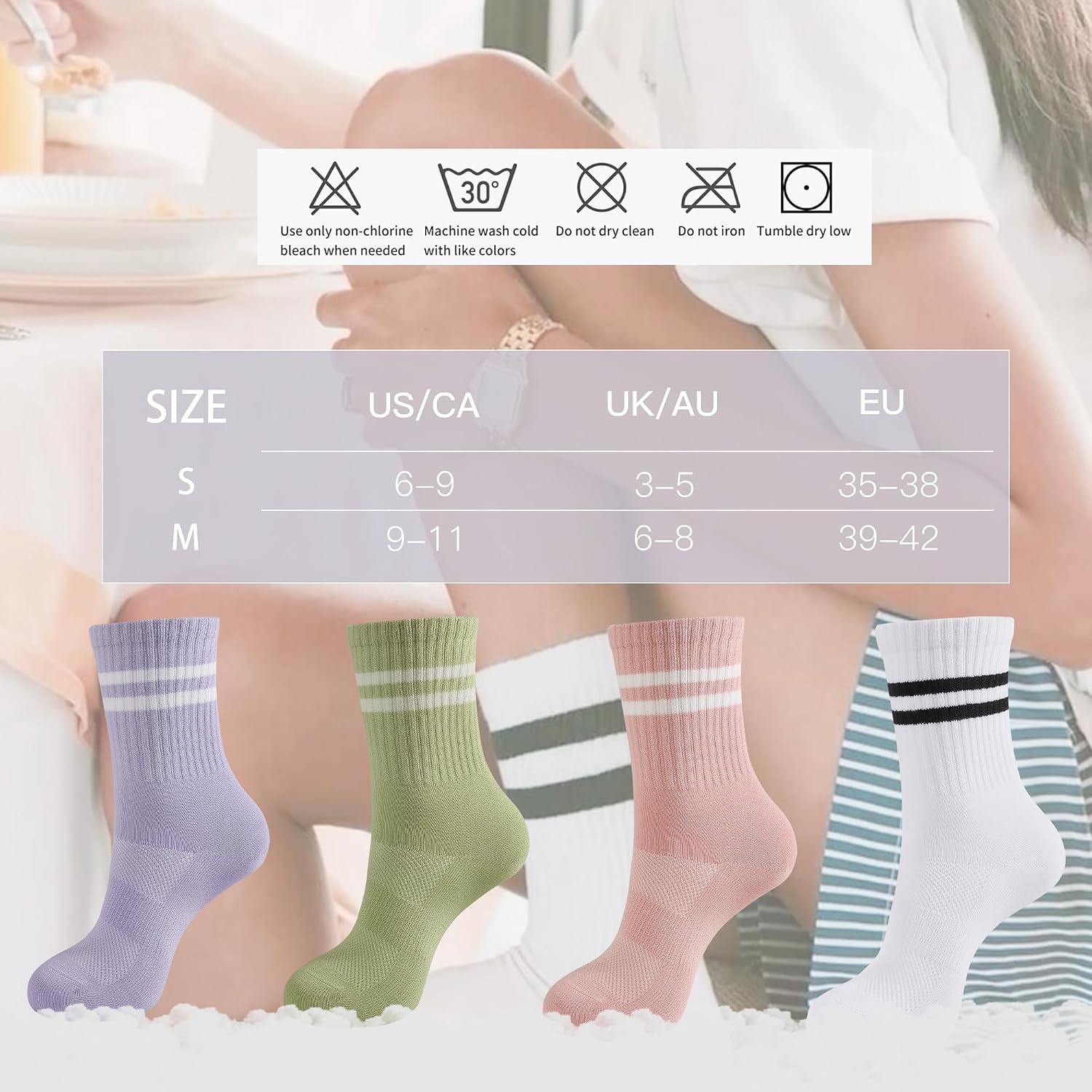 Womens Crew Socks, 4 Pairs Cotton Cozy Casual Socks for Women, Size 6-9 9-11