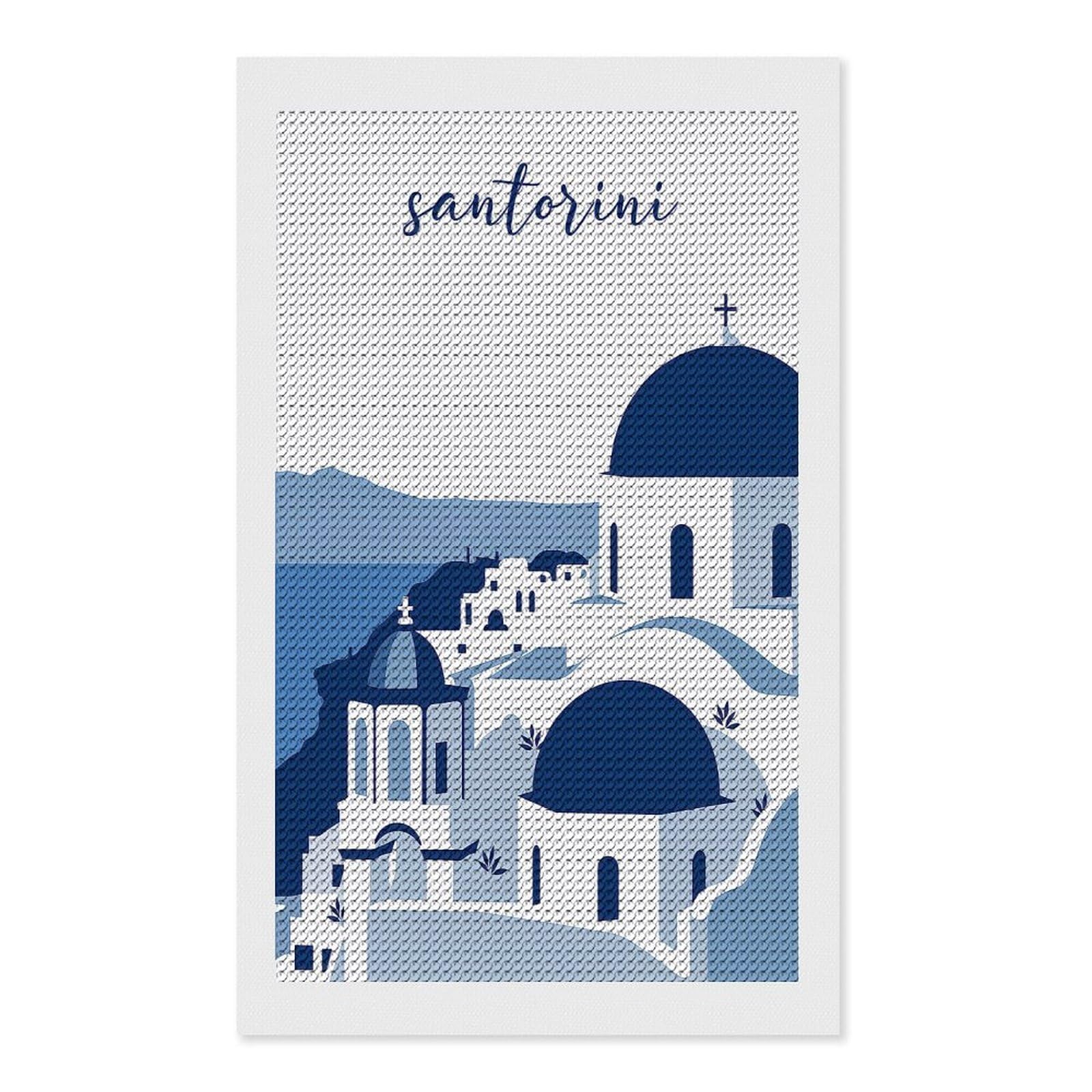 Junmoney Santorini Travel (7) Diamond Art Canvas 12"x20", for Creative Relaxation, Simple to Start, Aesthetic Room Decor, Holiday Gift Idea