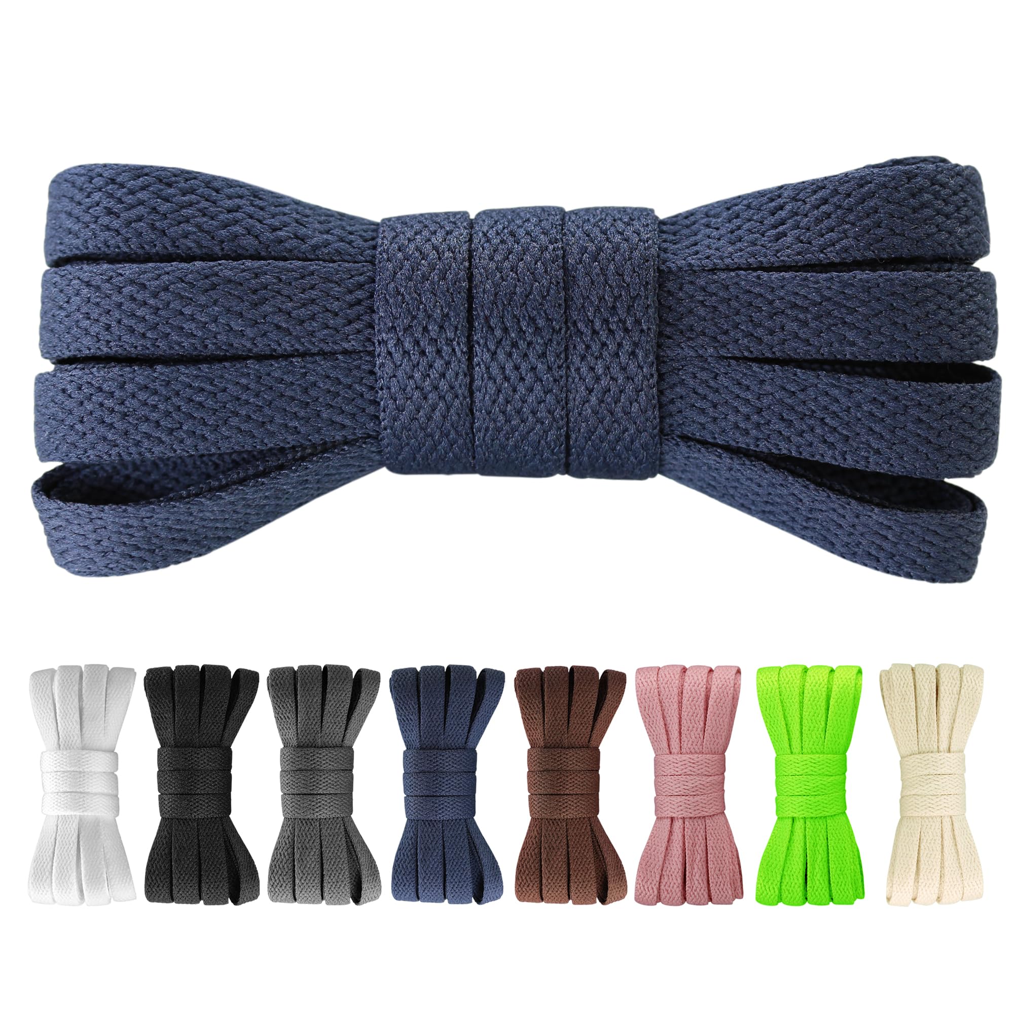 Yusimu Flat Shoe Laces for Trainers, 8mm Wide Replacement, Navy Blue, 110cm