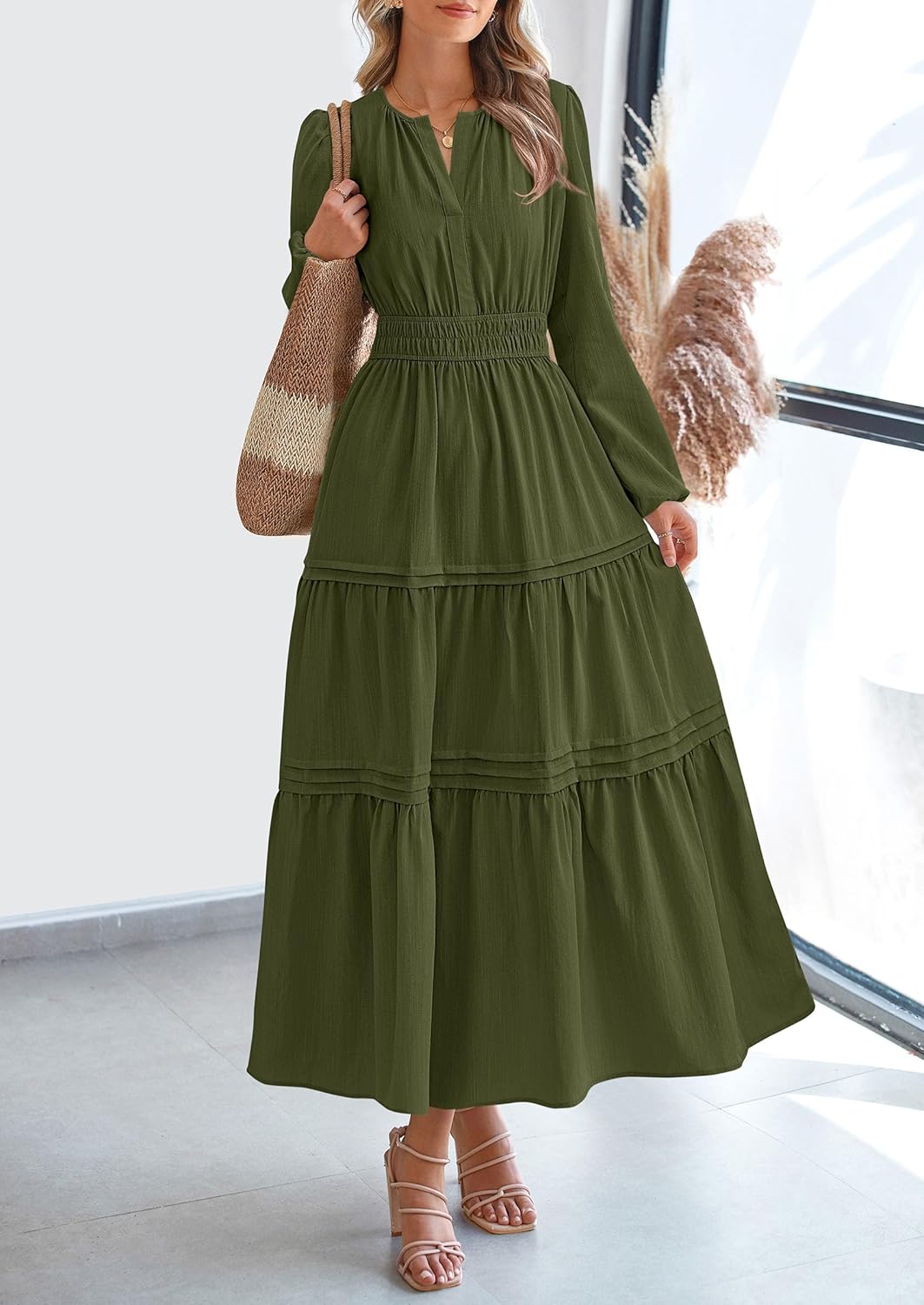 PRETTYGARDEN Women's 2026 Elegant Maxi Dresses Long Sleeve V Neck Flowy Pockets Casual Modest Dress Fall Fashion Clothes - Image 3