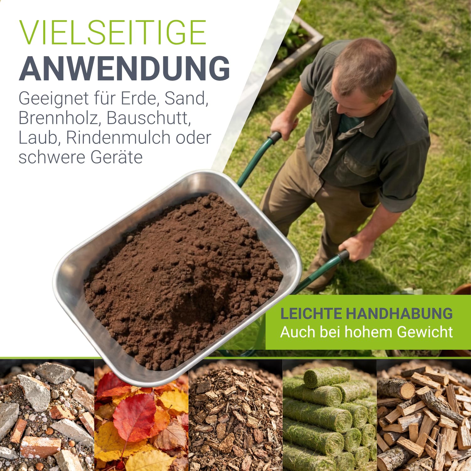 Juskys Schubkarre 100L, 250 kg – mit verzinkter Wanne, Luftreifen & Metall Felge, stabile Garten Schubkarre & Schiebkarre – Transportkarre Garden Silber