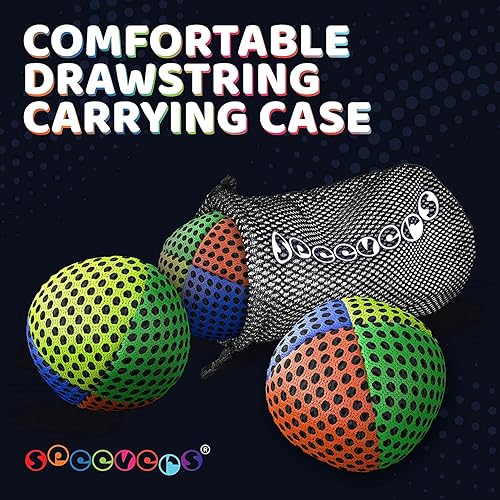 Miniatura 7 de Pelotas Speevers para malabarismo, juego de 3 para principiantes y profesionales, 14 colores disponibles, 2 capas de red y estuche de transporte,