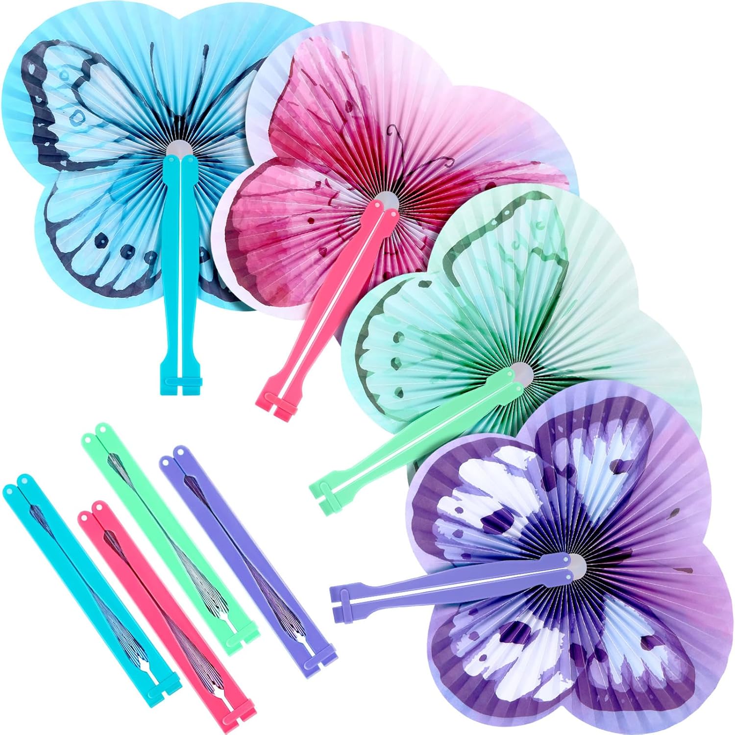 Taiyin 48 Pcs Butterfly Paper Fans Party Supplies Decorative Folding Handheld Fans for Summer Holiday Wedding Birthday Gifts Party Supplies