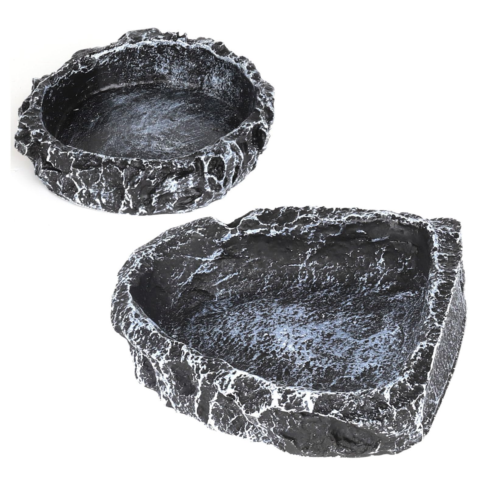 Reptile Water Dish Food Bowl for Bearded Dragon Tank Accessories, Reptile Rock Feeder for Tank 2 Pack Corner Resin Terrarium Bowl for Leopard Gecko Hermit Crab Tortoise Snake, Black