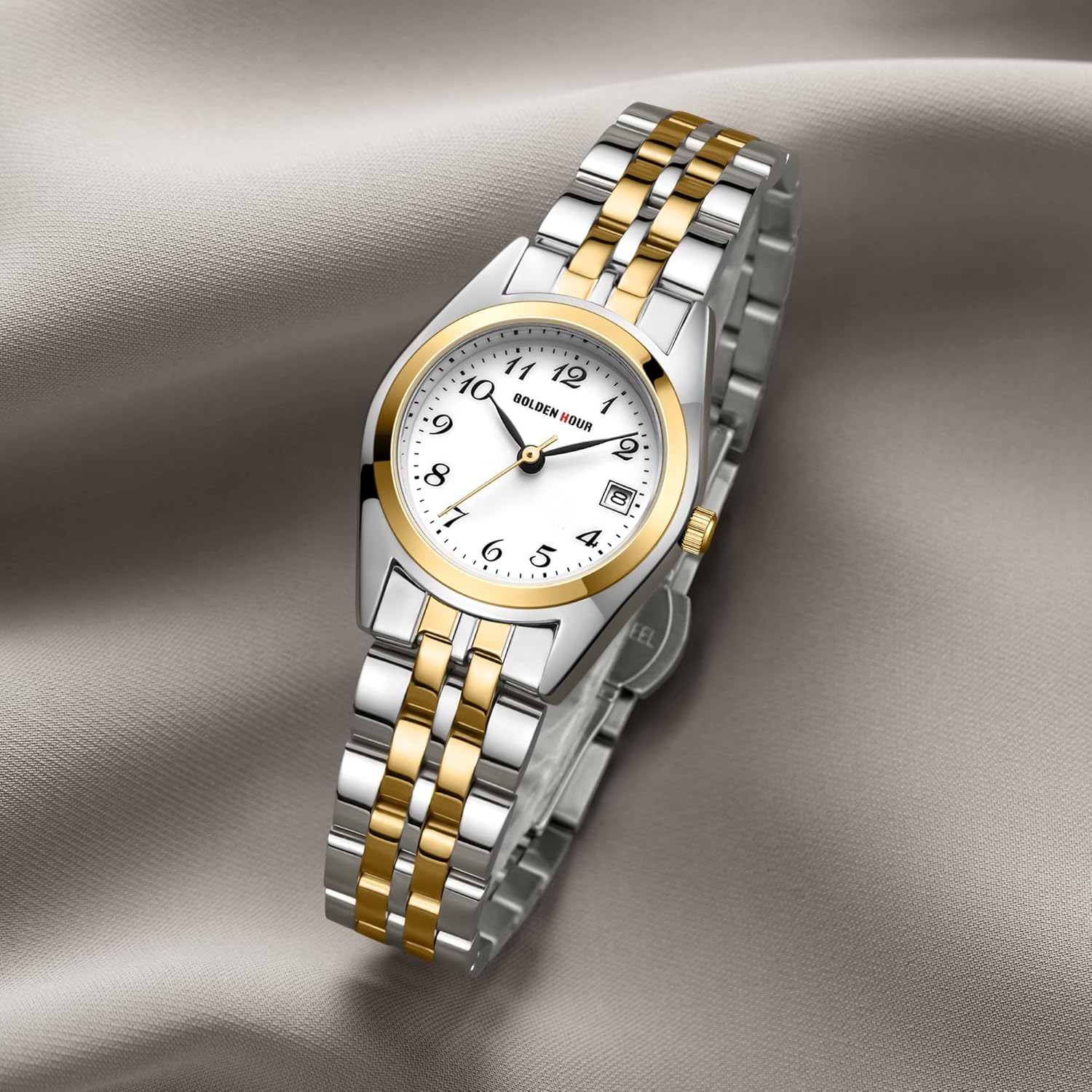 GOLDEN HOUR Women's Bracelet Analog Gold Watch with Gold-Tone Stainless Steel Band, Easy Reader White Dial - Image 3