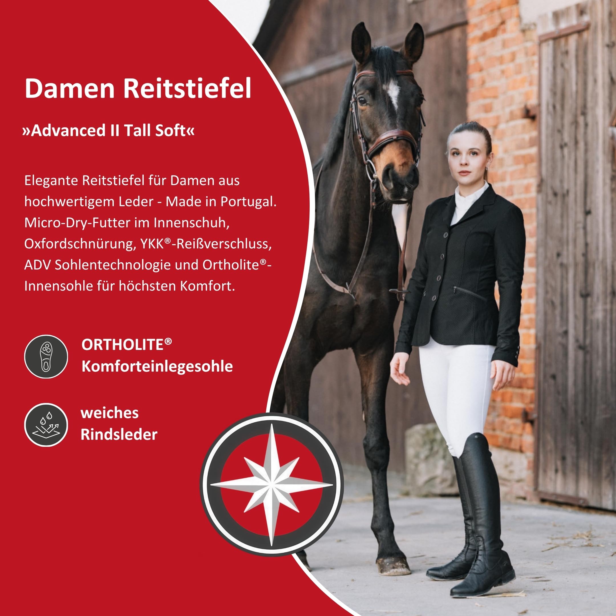 SUEDWIND FOOTWEAR Leder Reitstiefel für Damen Advanced II Tall Soft – Lederstiefel zum Reiten – Stiefel mit Schnürung, Reißverschluss & Ortholite-Innensohle – schwarz – Größe 37-43