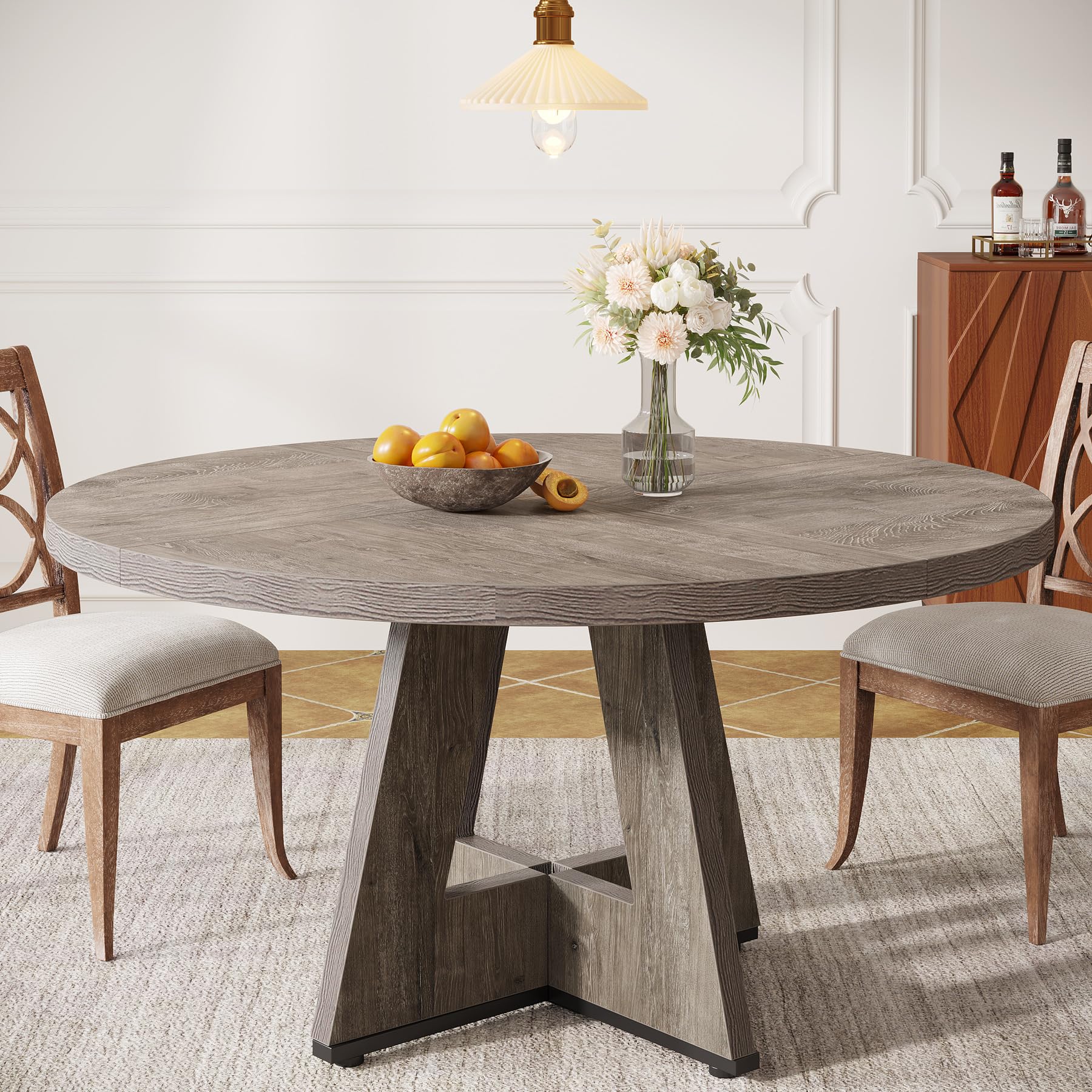 Tribesigns Farmhouse Dining Table, 47 Inch Round Dinner Table for 4 (Grey)